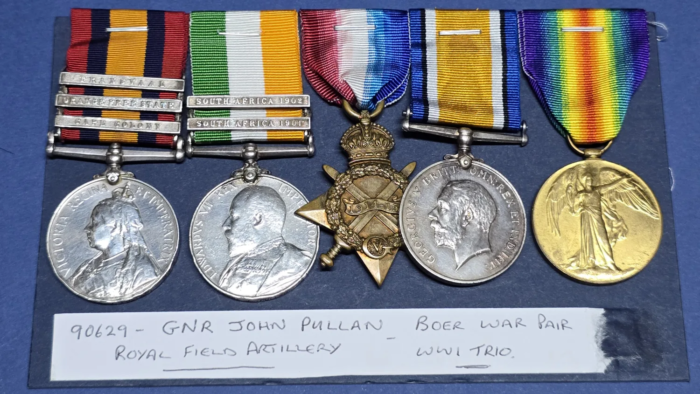 Boer War Medal Pair & WW1 Trio (paper work)