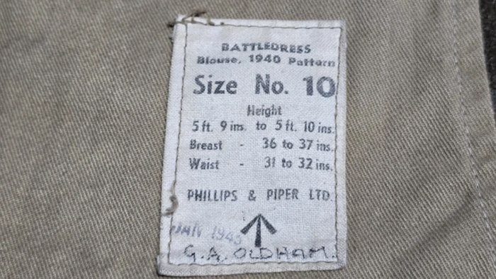 1945 Dated British Battle Blouse  (Lt. G.A. Oldham) - Image 3
