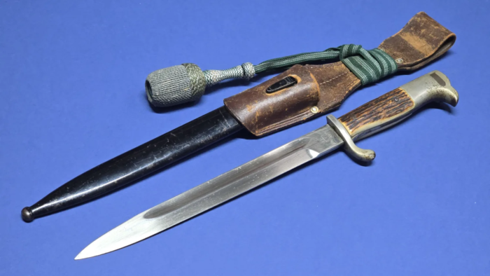 WW2 German Stag Horn Grip Dress Bayonet With Frog & Knot