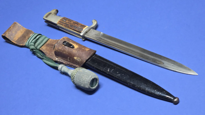 WW2 German Stag Horn Grip Dress Bayonet With Frog & Knot - Image 3