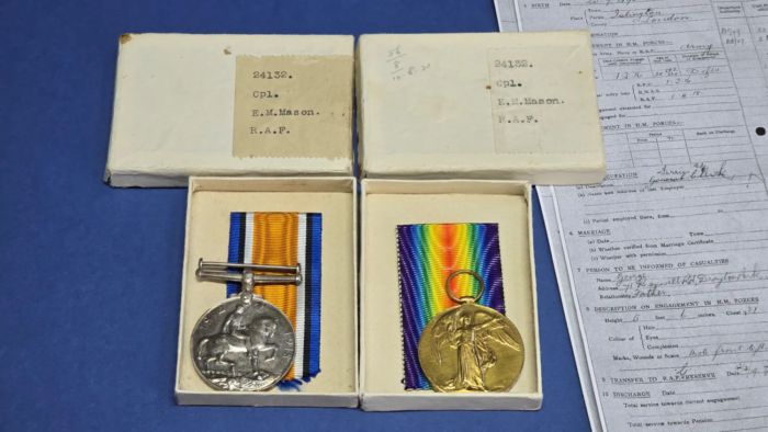WW1 RAF Medal Pair Service Record-Corporal E.M. Mason