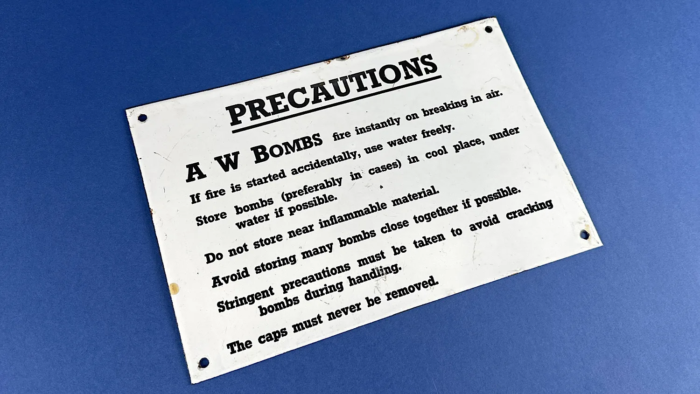 WW2 ARP A W (incendiary) Bomb Precaution Sign