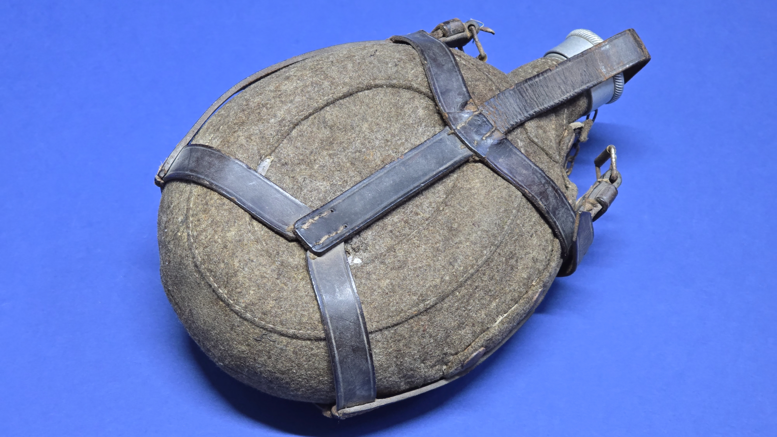 WW2 German Wehrmacht Feldflasche with Wool Cover and Leather Straps - Image 3
