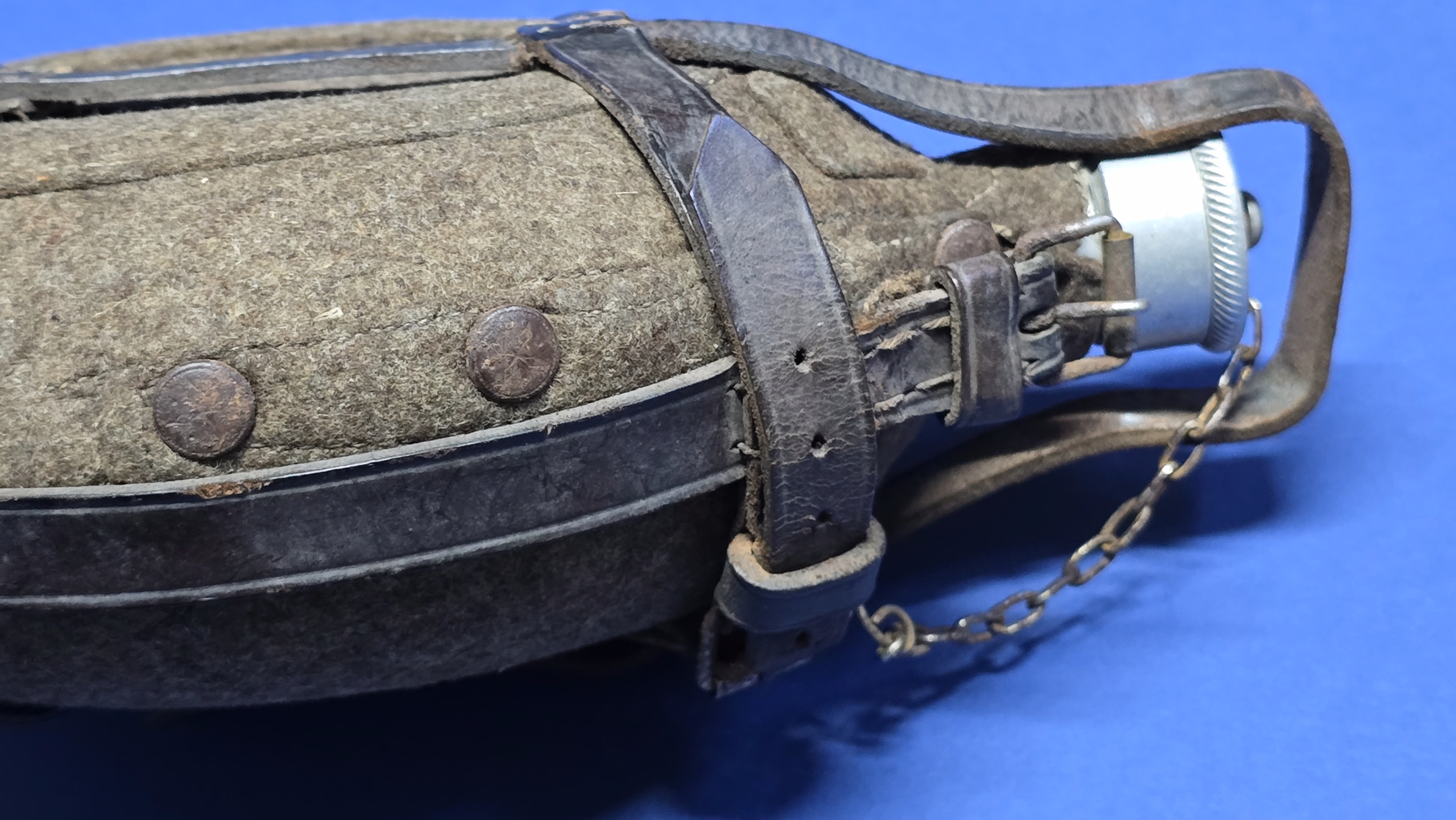 WW2 German Wehrmacht Feldflasche with Wool Cover and Leather Straps - Image 5