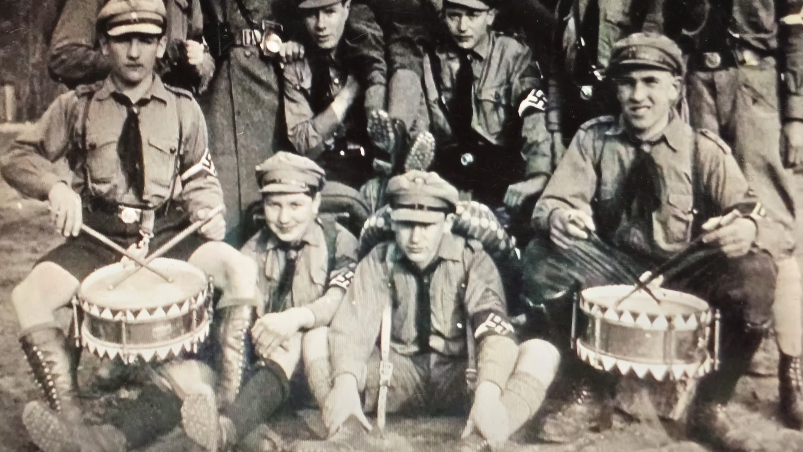 Hitler Youth Drum Set (Complete With Original Drumsticks, Leather Frog & Eagle Hanger) - Image 2