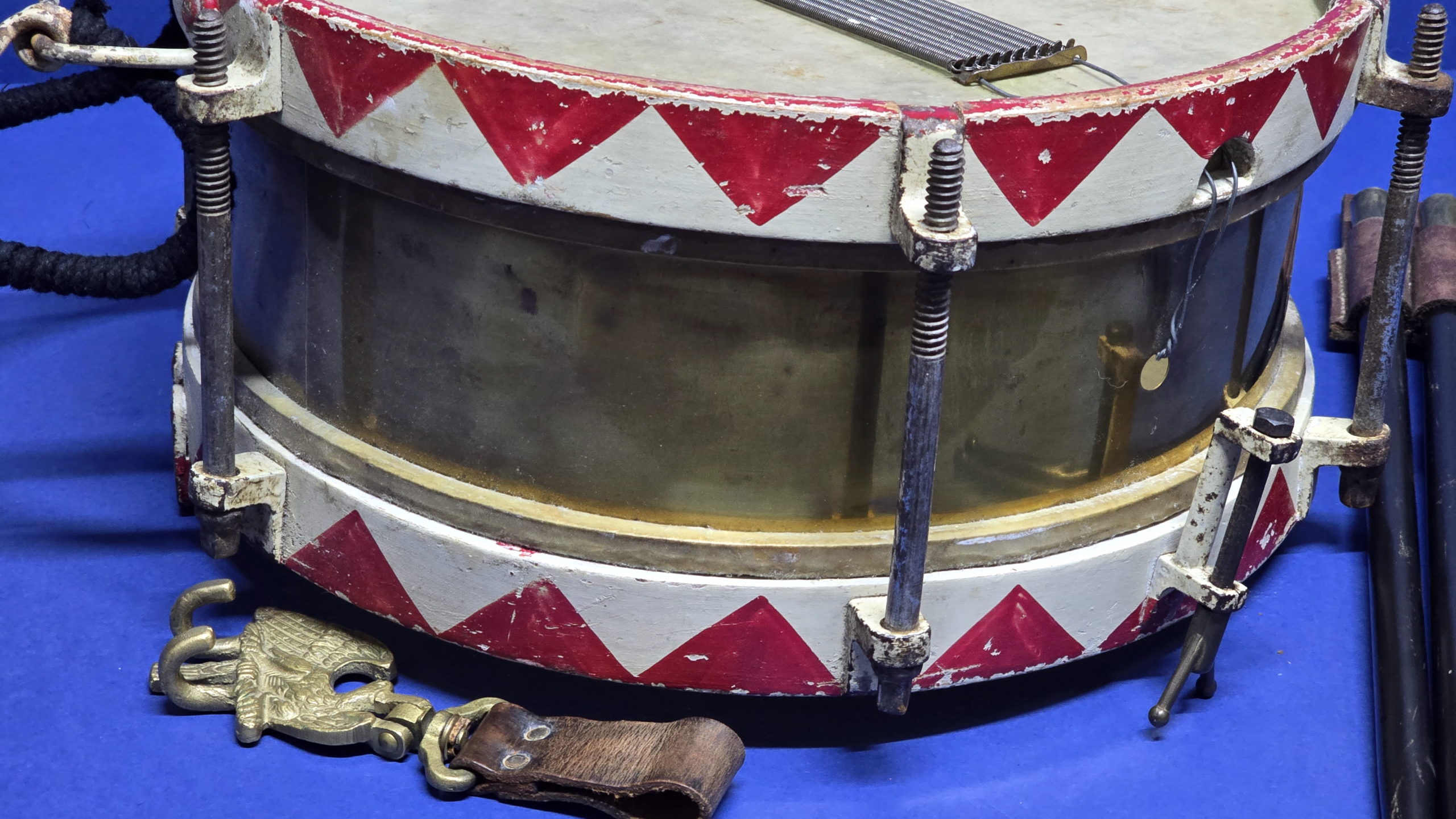 Hitler Youth Drum Set (Complete With Original Drumsticks, Leather Frog & Eagle Hanger) - Image 9