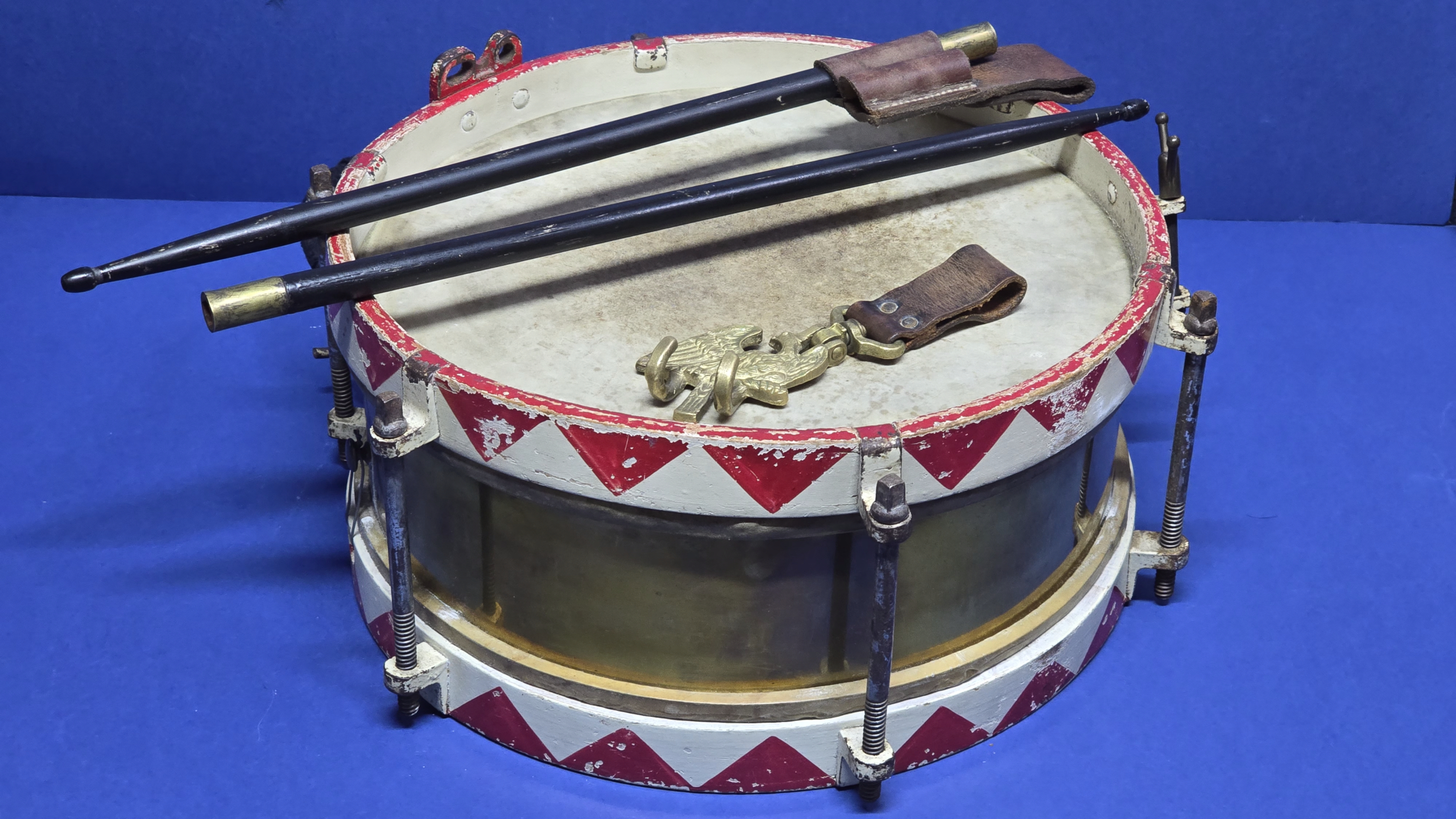 Hitler Youth Drum Set (Complete With Original Drumsticks, Leather Frog & Eagle Hanger) - Image 12