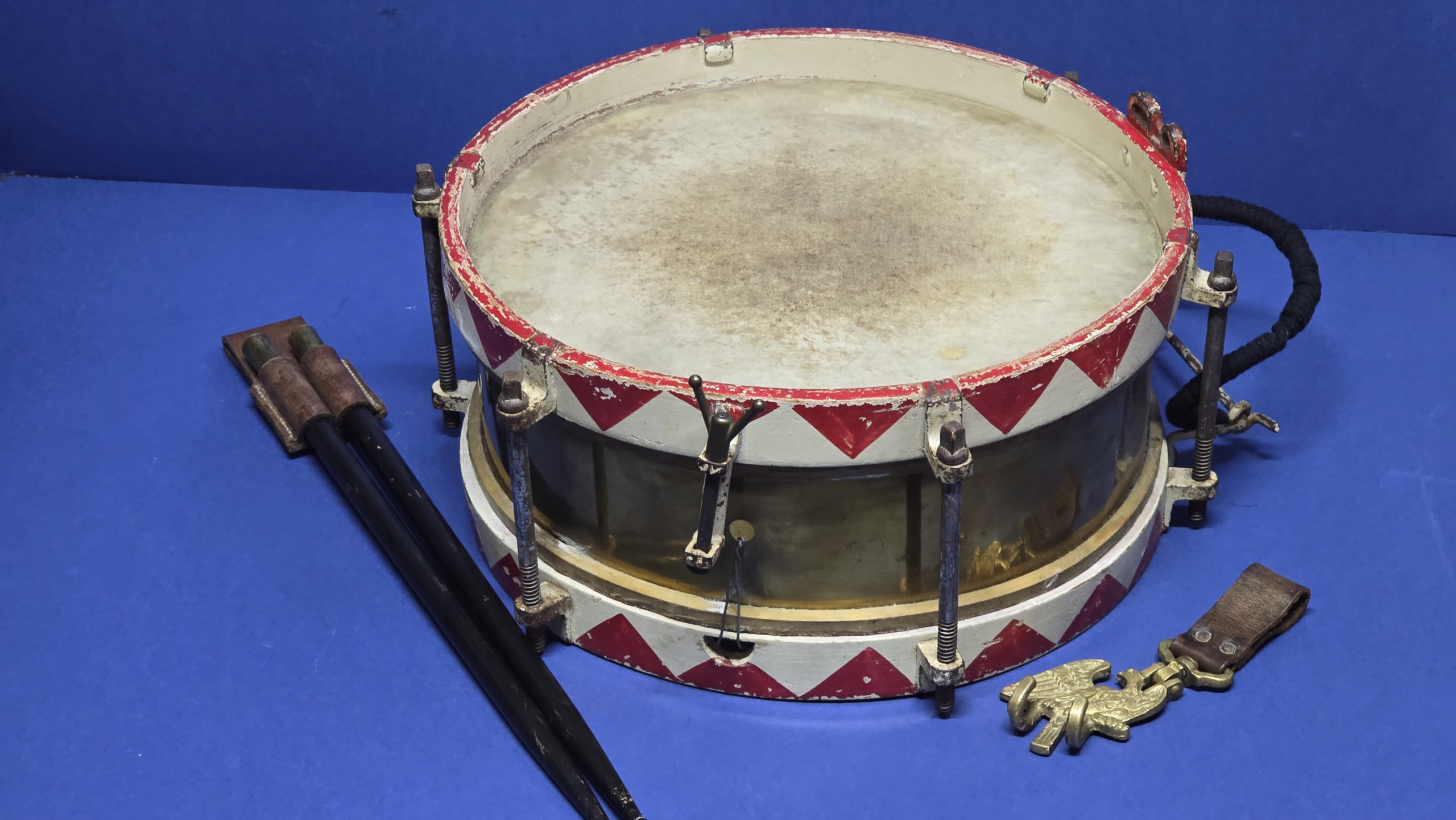Hitler Youth Drum Set (Complete With Original Drumsticks, Leather Frog & Eagle Hanger) - Image 16
