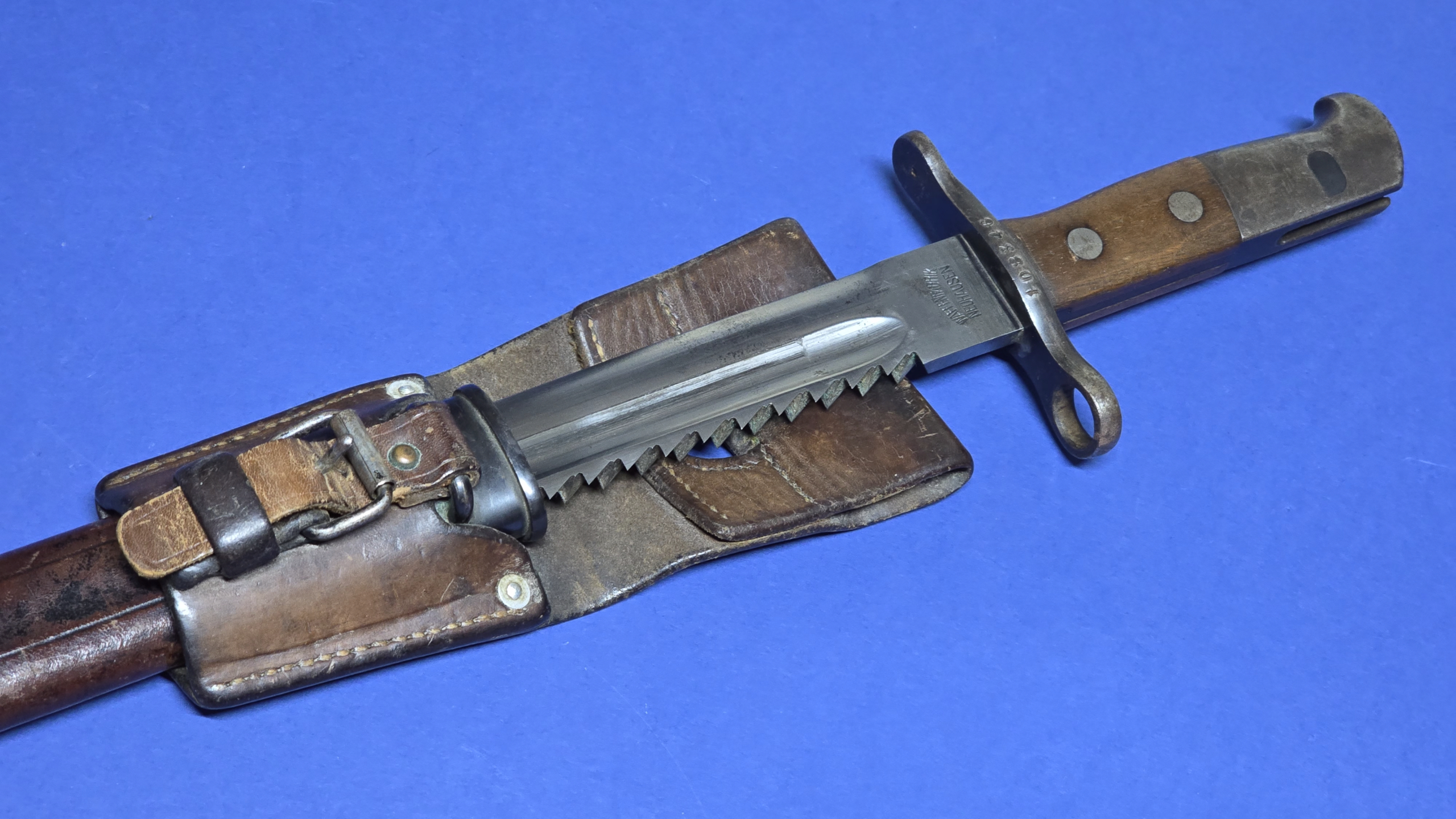 WW2 Swiss M1914 Sawback Bayonet - blade close up