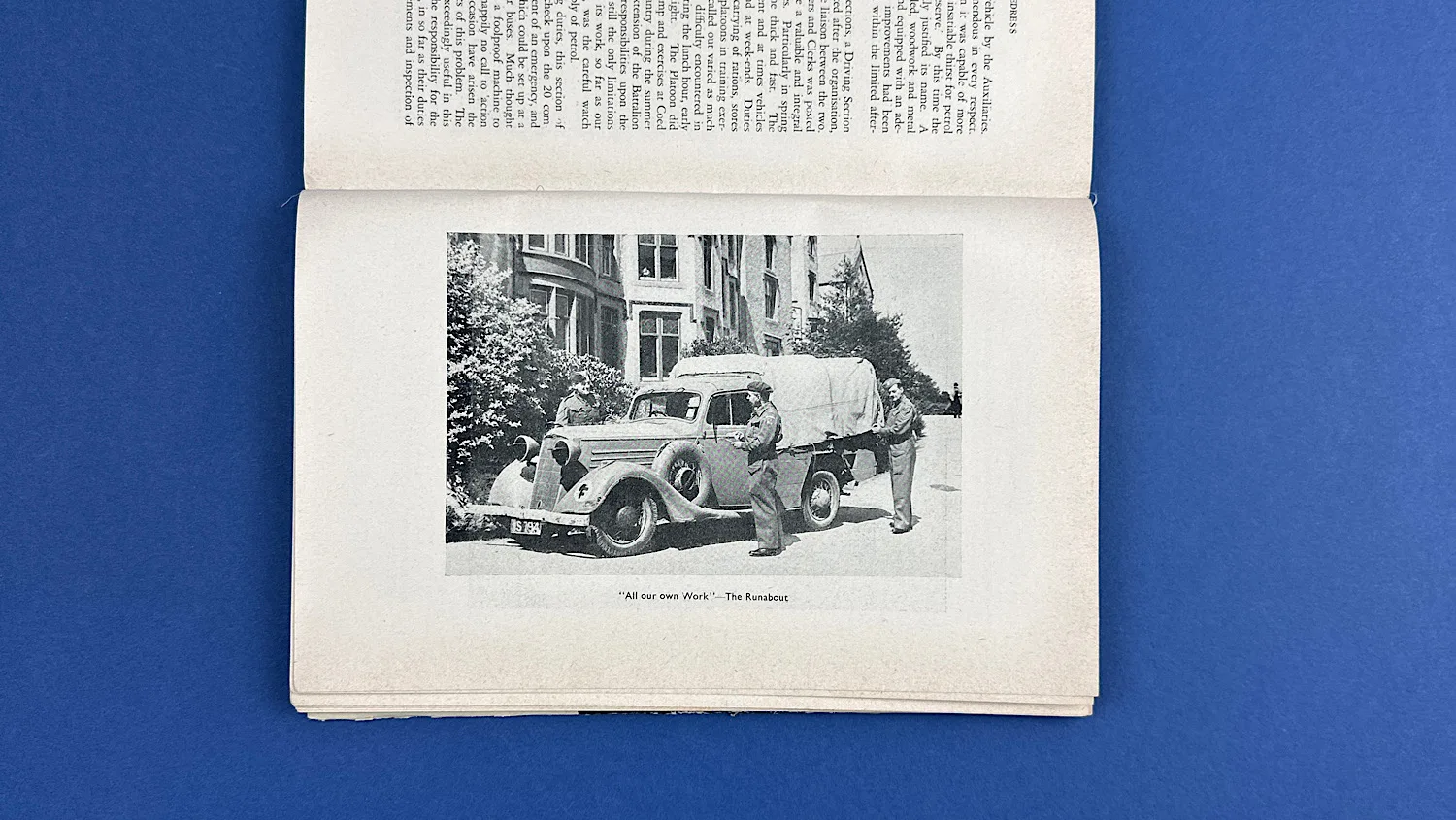 Close-up view of Home Guard vehicle photograph inside Bureaucrats in Battledress, captioned ‘All our own Work — The Runabout’