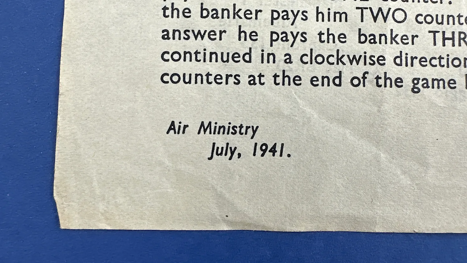 Detail of Air Ministry July 1941 printing date on WW2 aircraft recognition instruction sheet