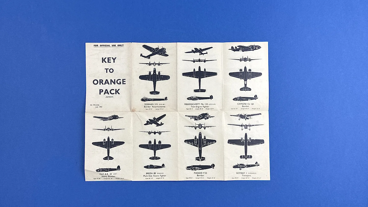 Reverse side of the Key to Orange Pack sheet showing additional aircraft silhouettes and identification layouts