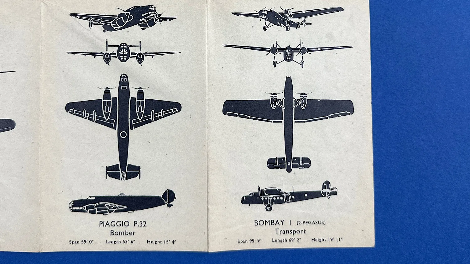 Detail of aircraft silhouettes for the Piaggio P.32 bomber and the Bombay I transport from the Key to Orange Pack sheet