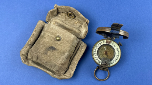 WW2 British Army Mk III prismatic compass with original webbing pouch Home Front navigation set