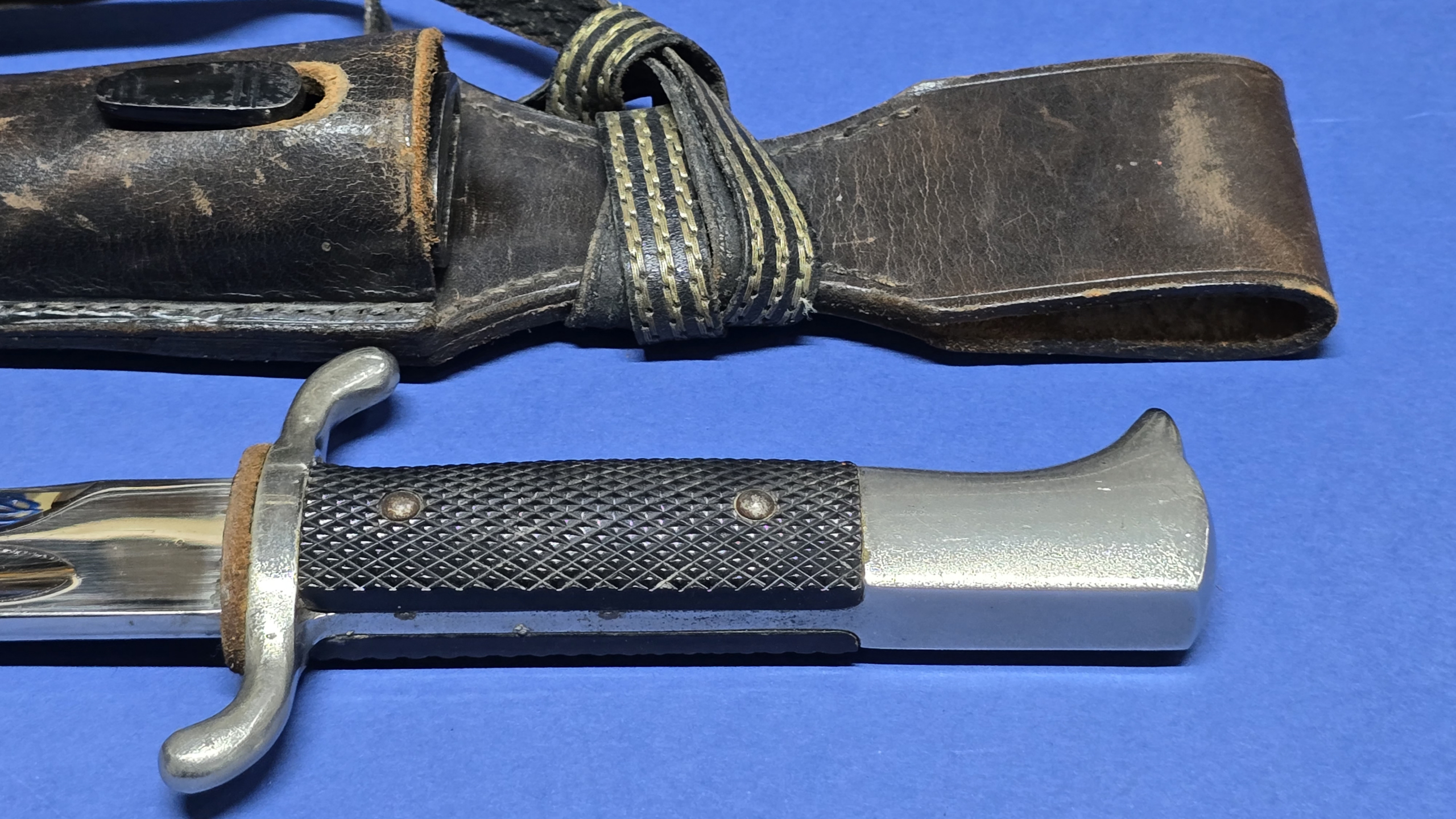 WW2 German Fireman Parade Bayonet - Frog - Knot - grip close up