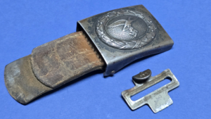 WWII German Luftwaffe Steel Belt Buckle with Leather Tab (1941 Dated, L&F Hook)