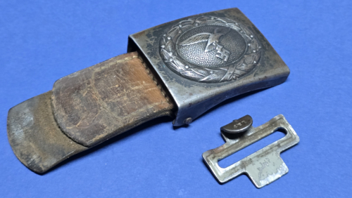 WWII German Luftwaffe Steel Belt Buckle with Leather Tab (1941 Dated, L&F Hook)