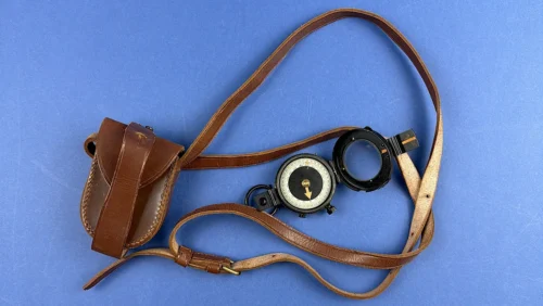 WW2 British prismatic compass with leather case and strap complete set