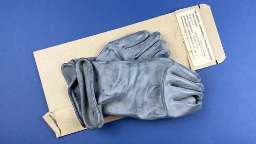 WW2 US Army impermeable protective gloves with original 1943 dated box and label visible