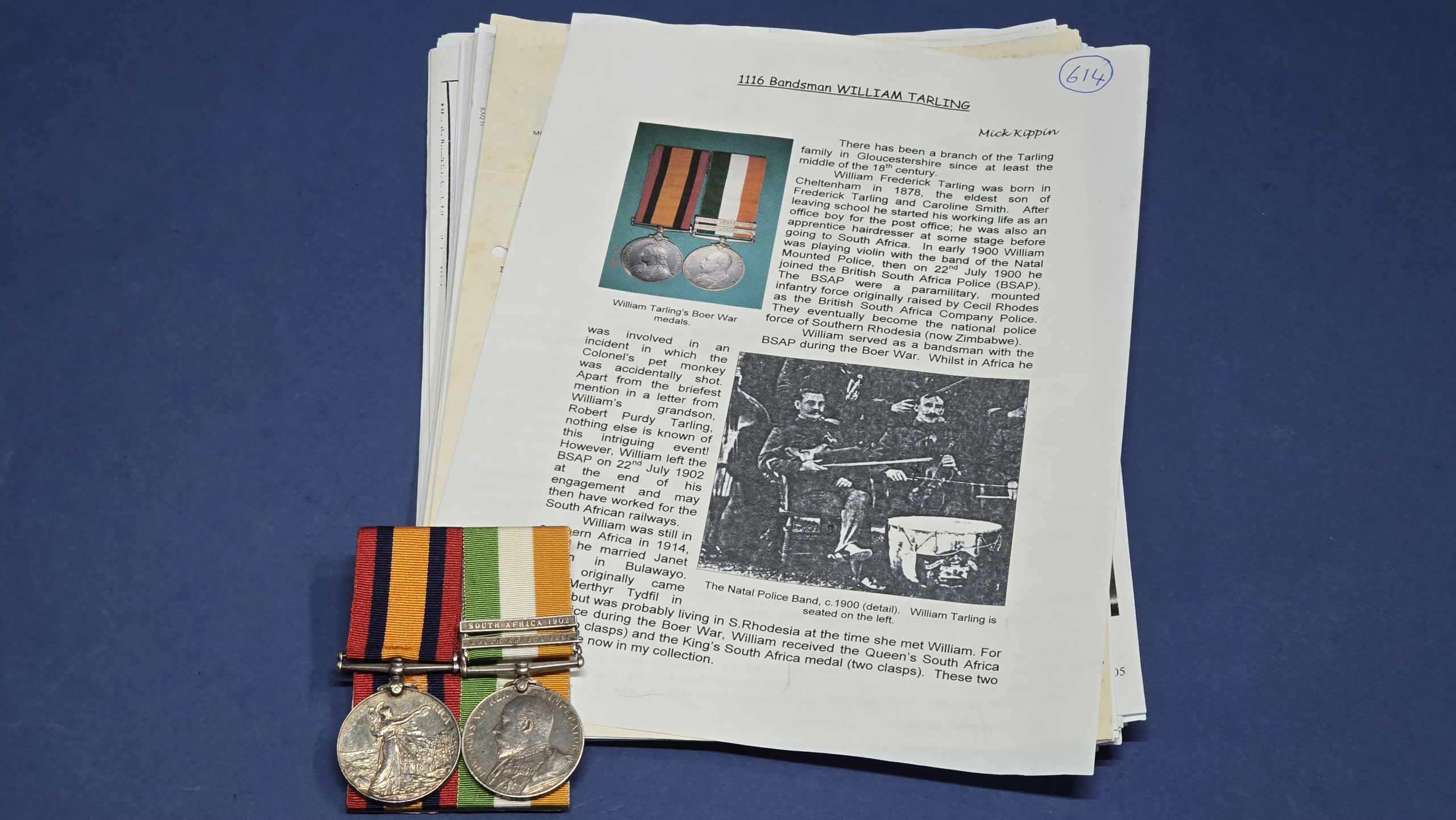 Boer War QSA & KSA Pair to Bandsman William Frederick Tarling – British South Africa Police, With Research File