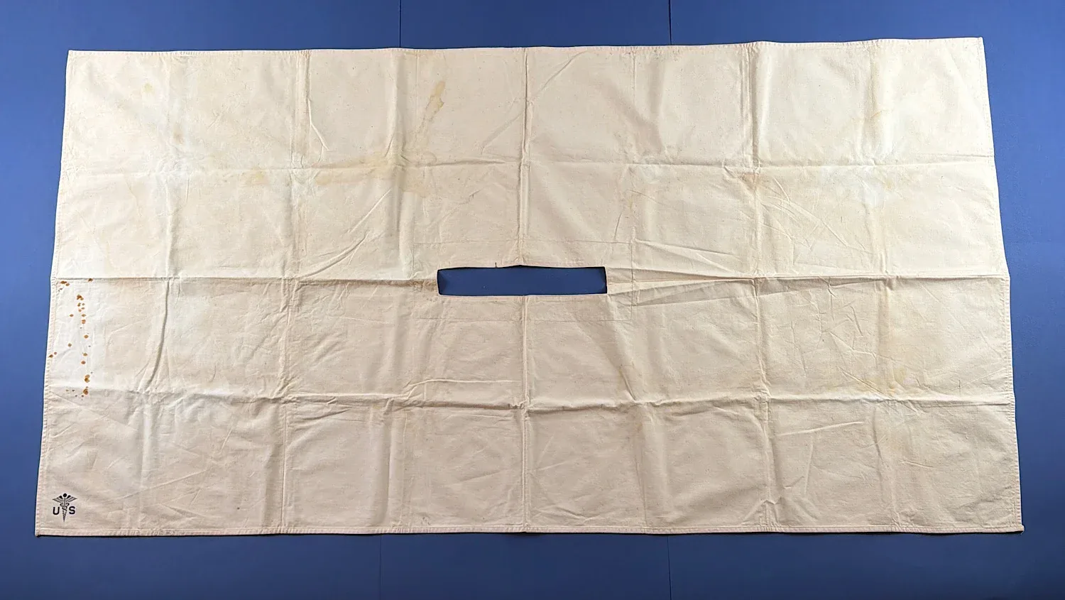 WW2 US Army medical surgical drape full view showing central operating aperture and overall condition