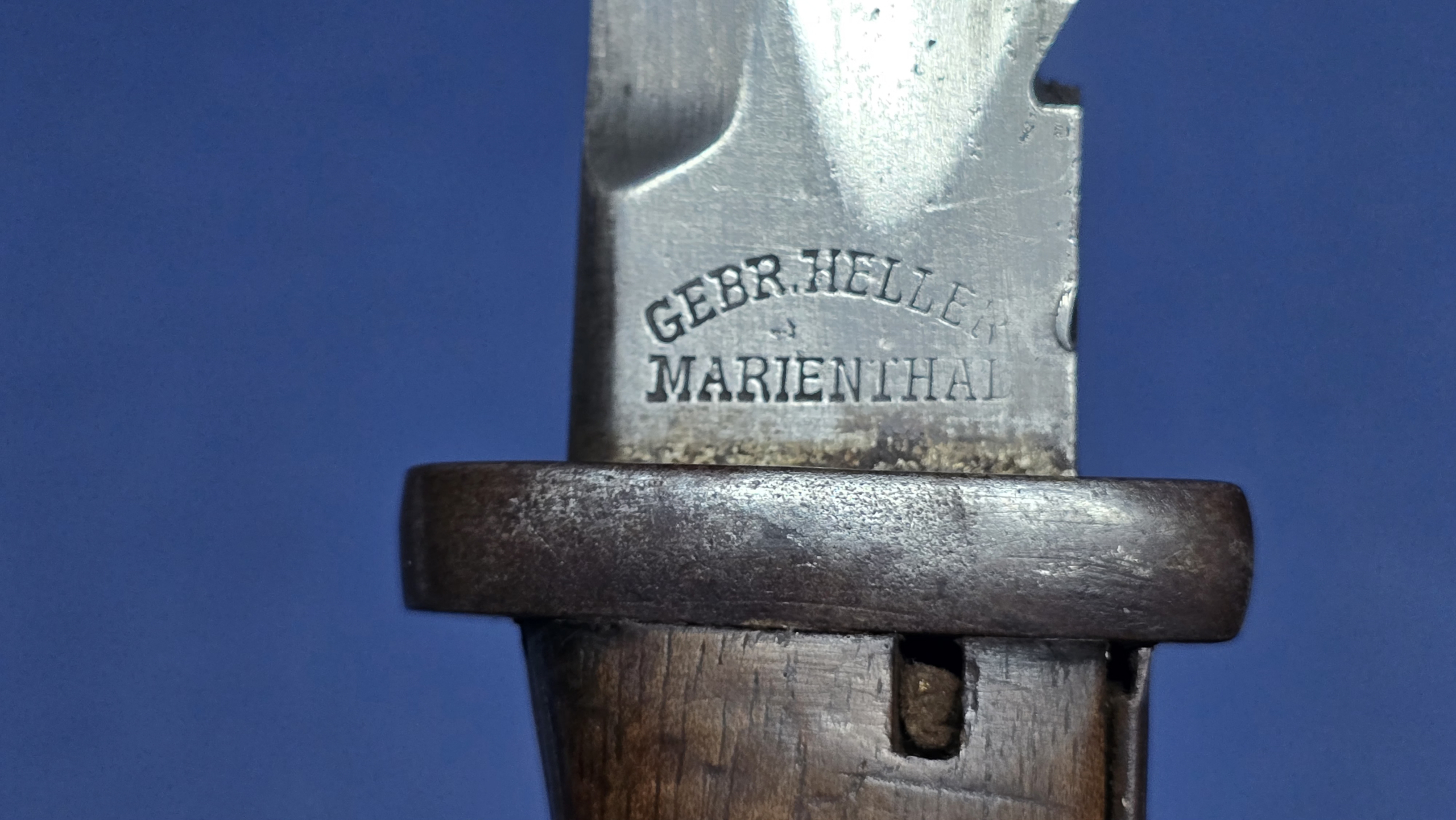 WWI German bayonet, S84/98 sawback bayonet, German sawback bayonet, Erfurt bayonet, Gebr Heller Marienthal, Imperial German bayonet, German trench bayonet, antique German bayonet