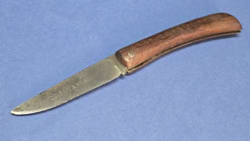 German Soldatenmesser Folding Utility Knife Solingen Marked Wooden Grips