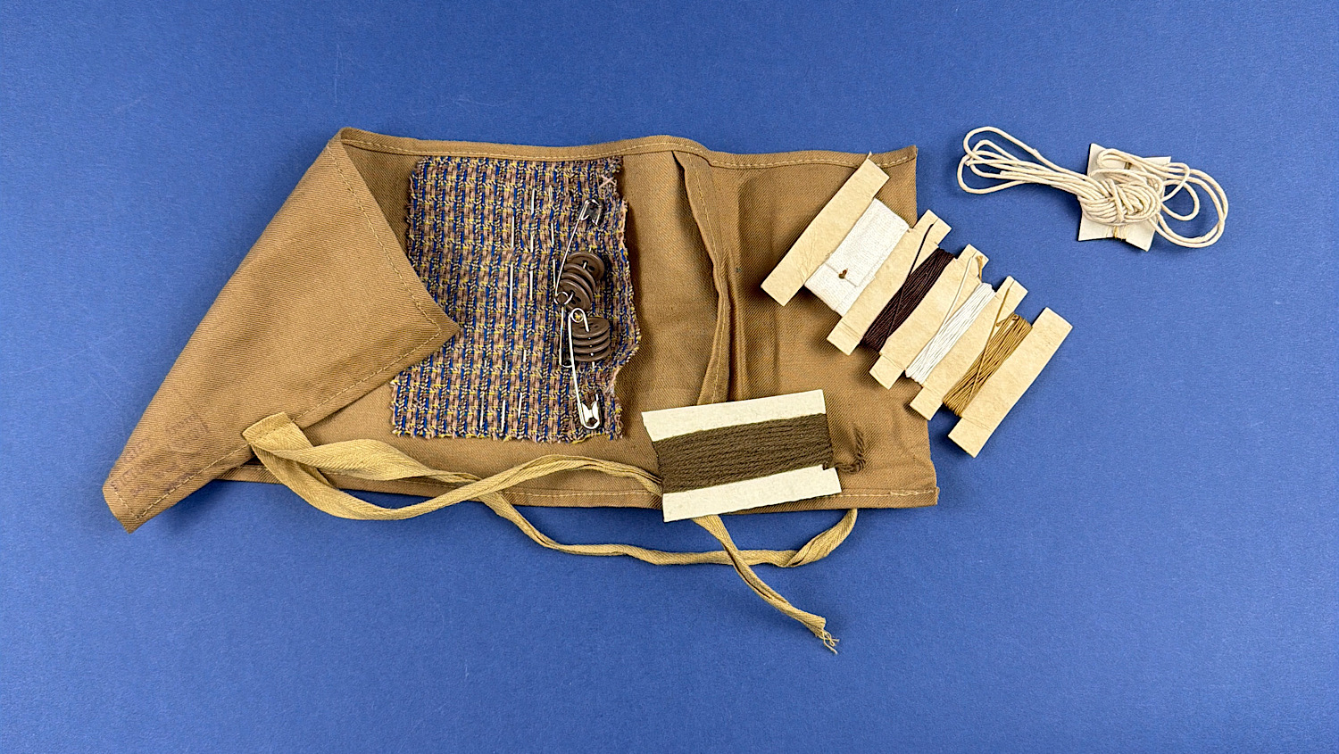Original WW2 Victoria League Durban wartime sewing repair kit with original contents displayed open