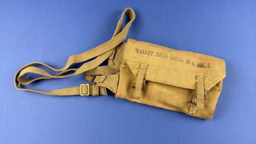WW2 British Bren gun spare parts wallet M.G. Mk I with original shoulder strap and clear stencil markings