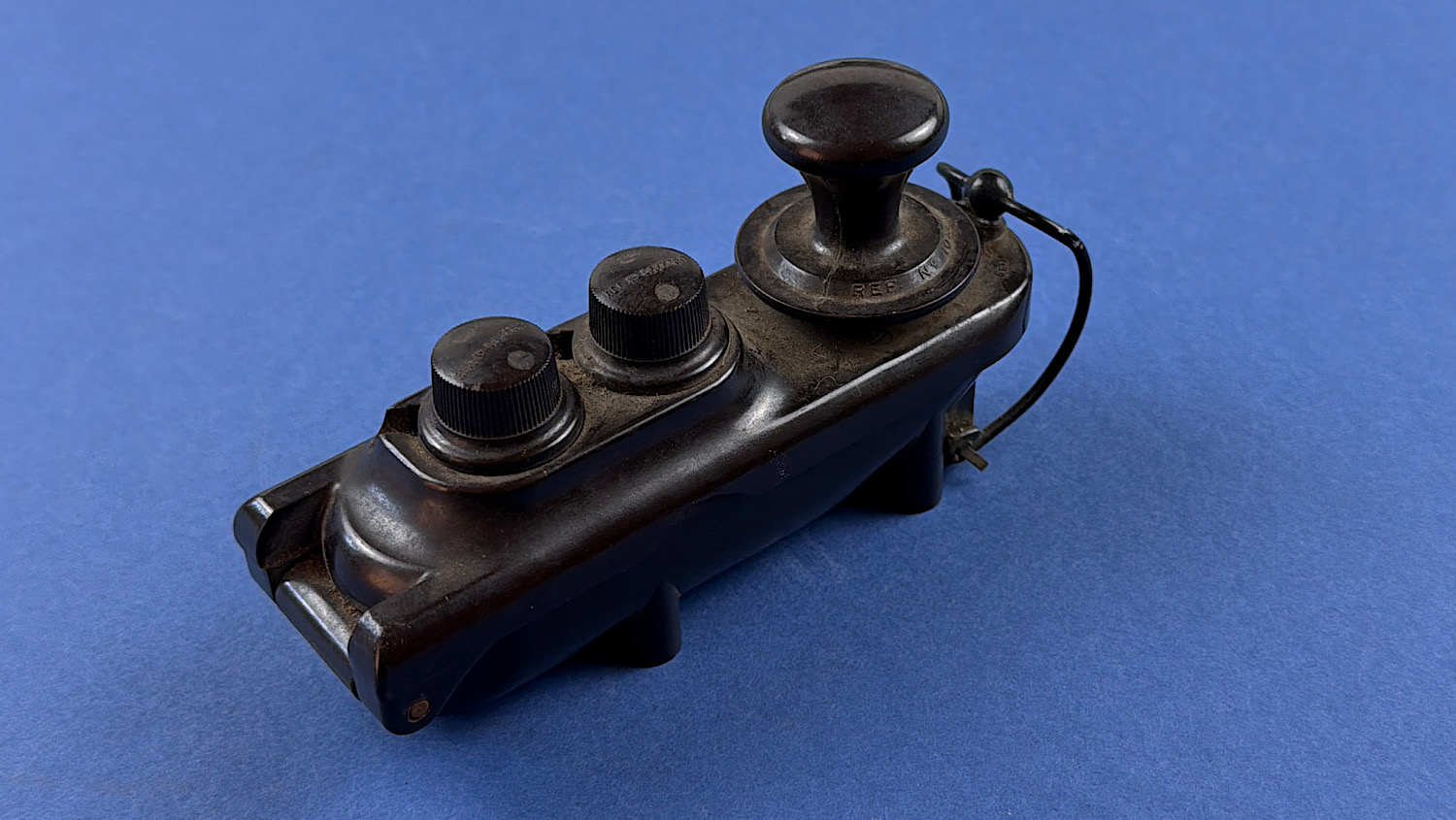 Original WW2 RAF Bathtub Morse key shown from an angled front view