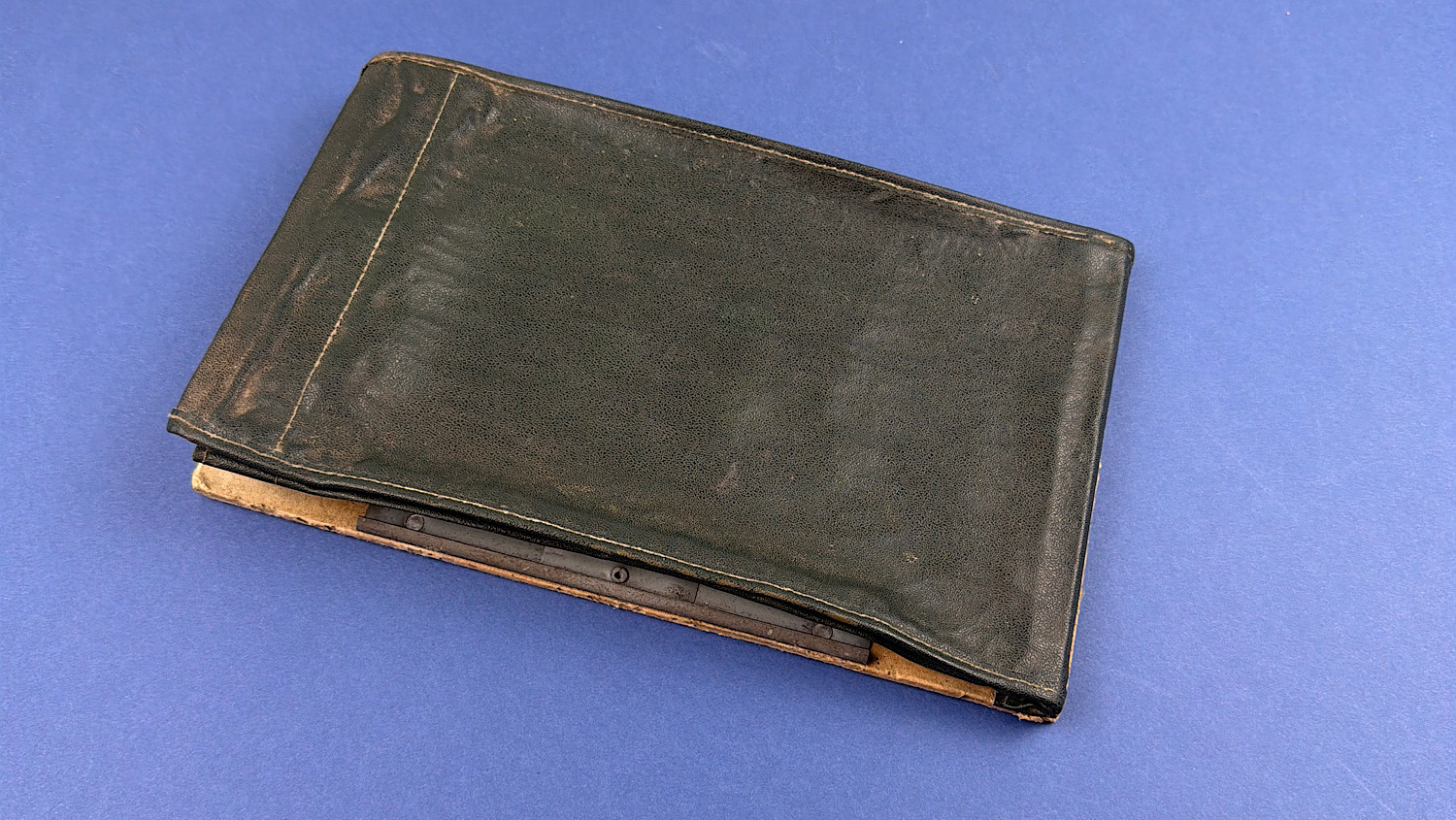 Folded view of original WW2 British Army Drivers M.T. Notes sleeve showing green outer cover
