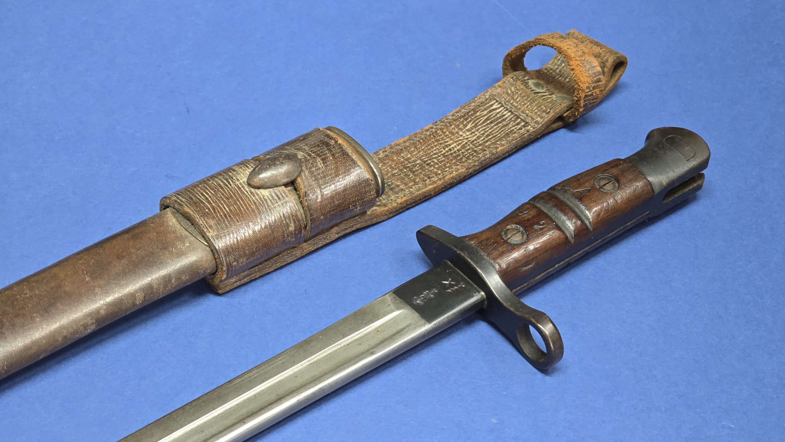 Remington Pattern 1913 Bayonet Dated March 1916 with Original Brown Leather Scabbard & Period Frog
