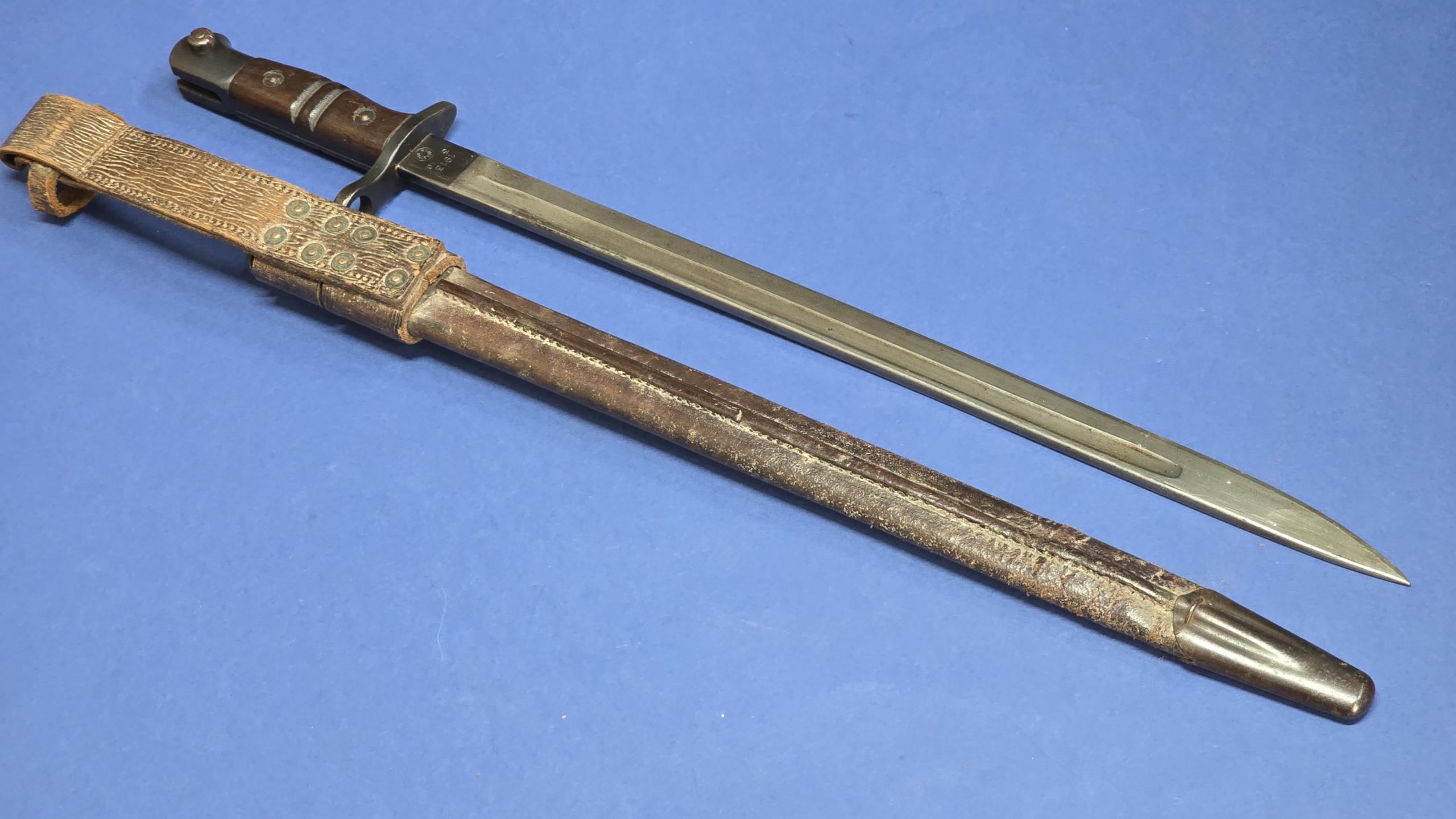 Remington Pattern 1913 Bayonet Dated March 1916 with Original Brown Leather Scabbard & Period Frog