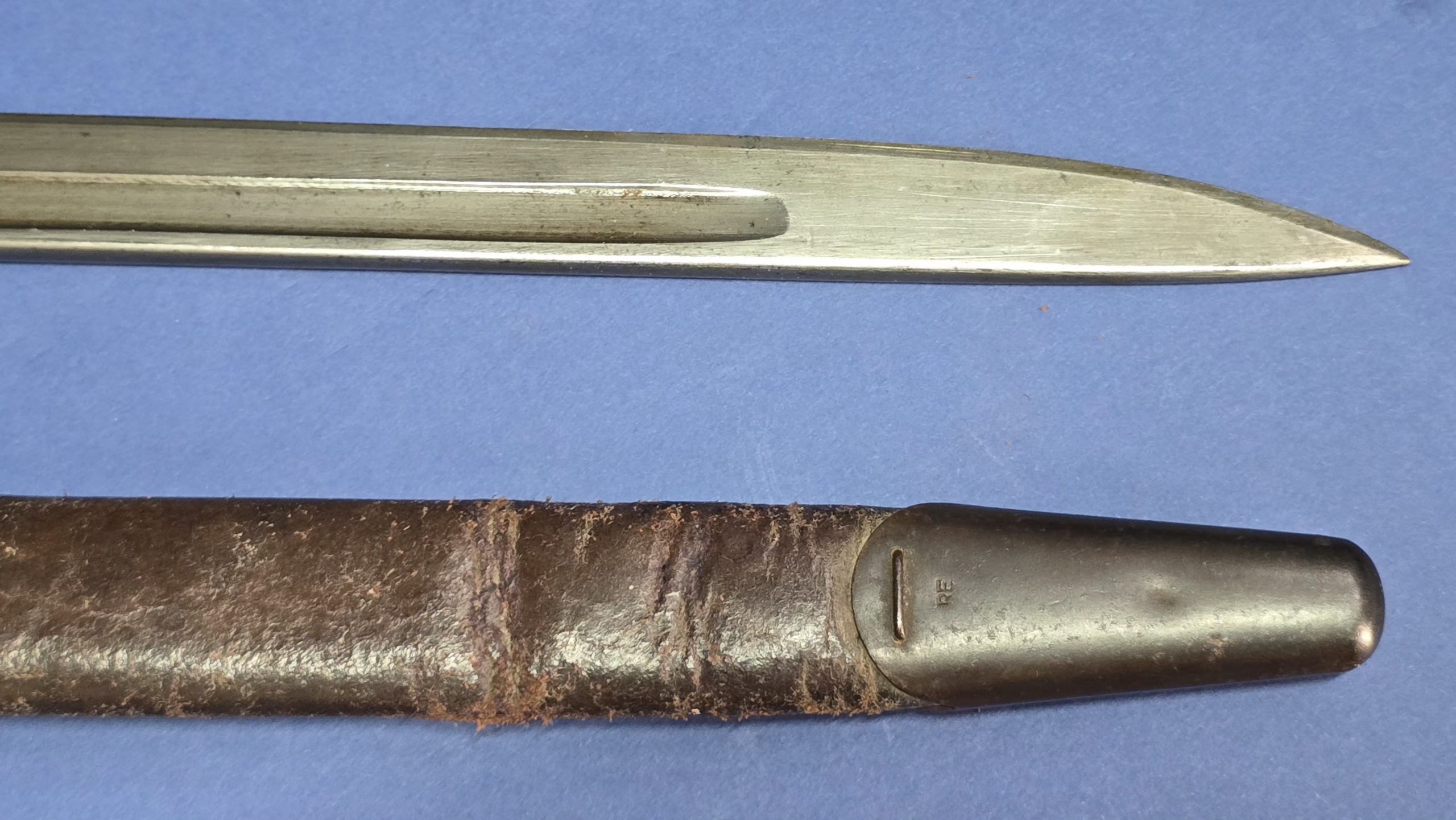 Remington Pattern 1913 Bayonet Dated March 1916 with Original Brown Leather Scabbard & Period Frog