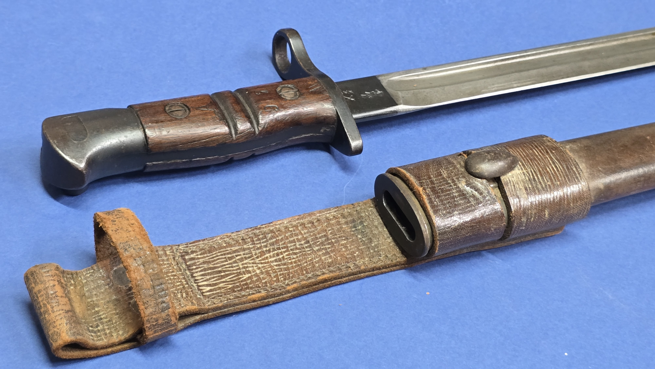 Remington Pattern 1913 Bayonet Dated March 1916 with Original Brown Leather Scabbard & Period Frog