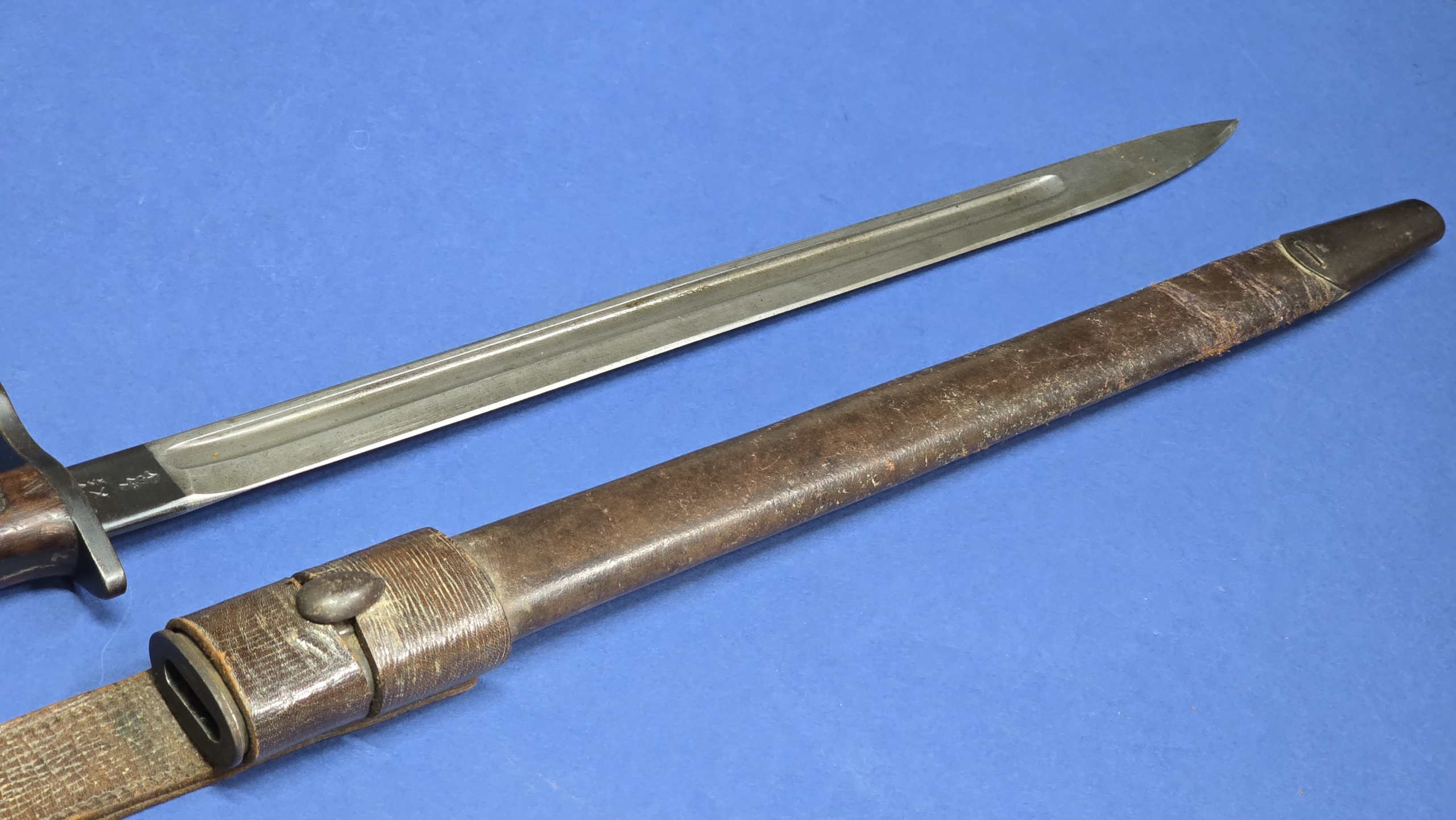 Remington Pattern 1913 Bayonet Dated March 1916 with Original Brown Leather Scabbard & Period Frog