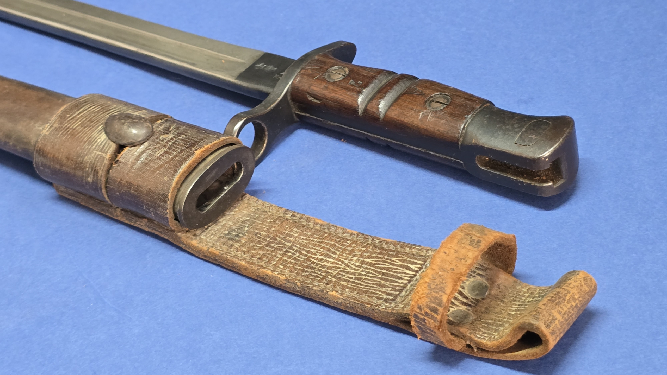 Remington Pattern 1913 Bayonet Dated March 1916 with Original Brown Leather Scabbard & Period Frog