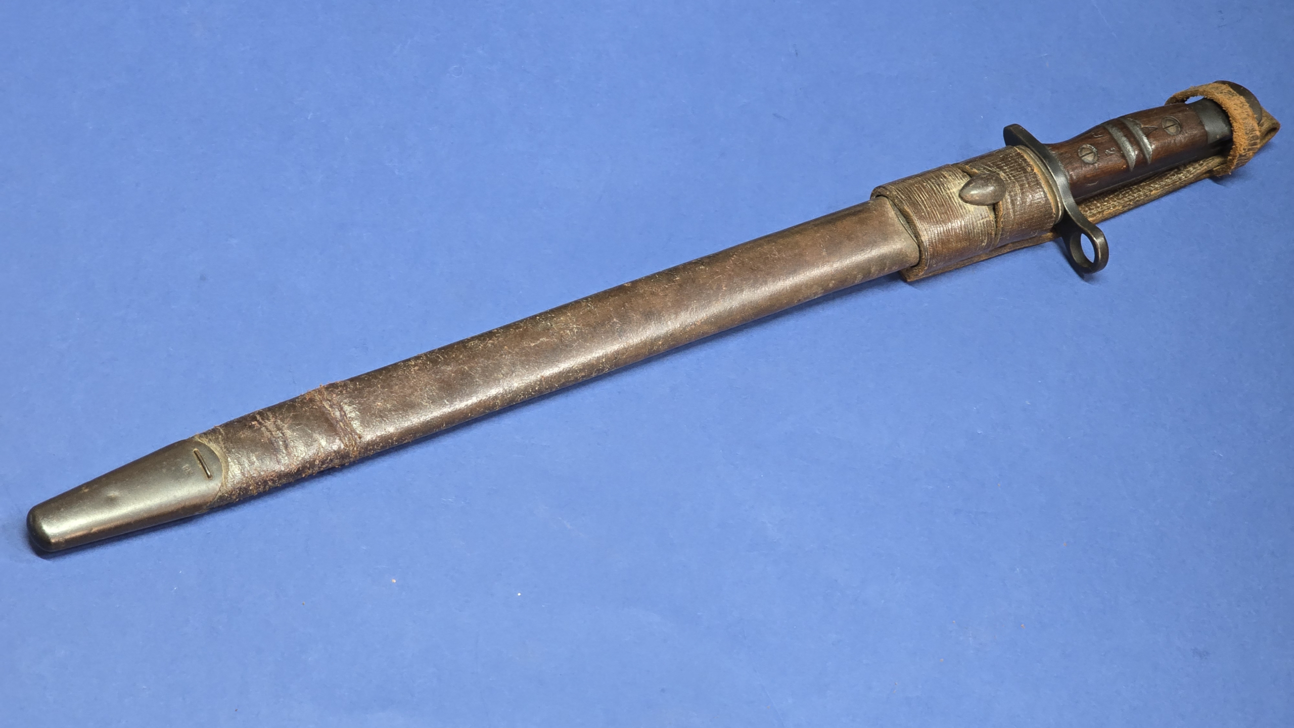 Remington Pattern 1913 Bayonet Dated March 1916 with Original Brown Leather Scabbard & Period Frog