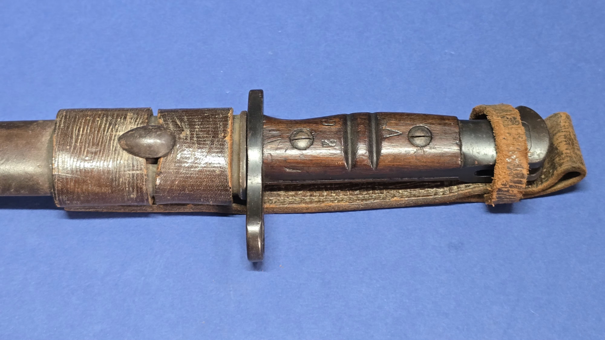 Remington Pattern 1913 Bayonet Dated March 1916 with Original Brown Leather Scabbard & Period Frog