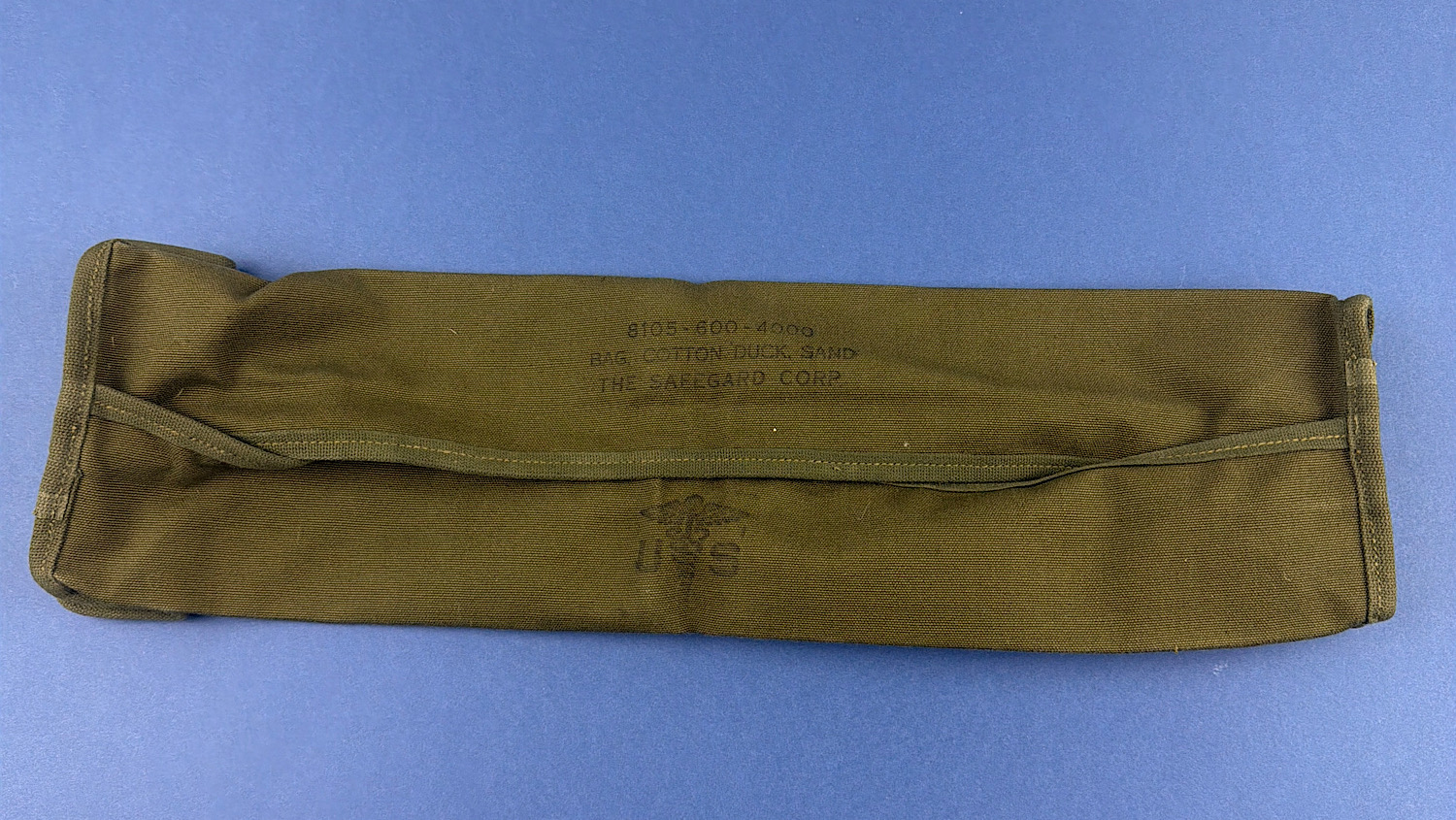 Original WW2 U.S. Army cotton duck sandbag with Safeguard Corp markings visible